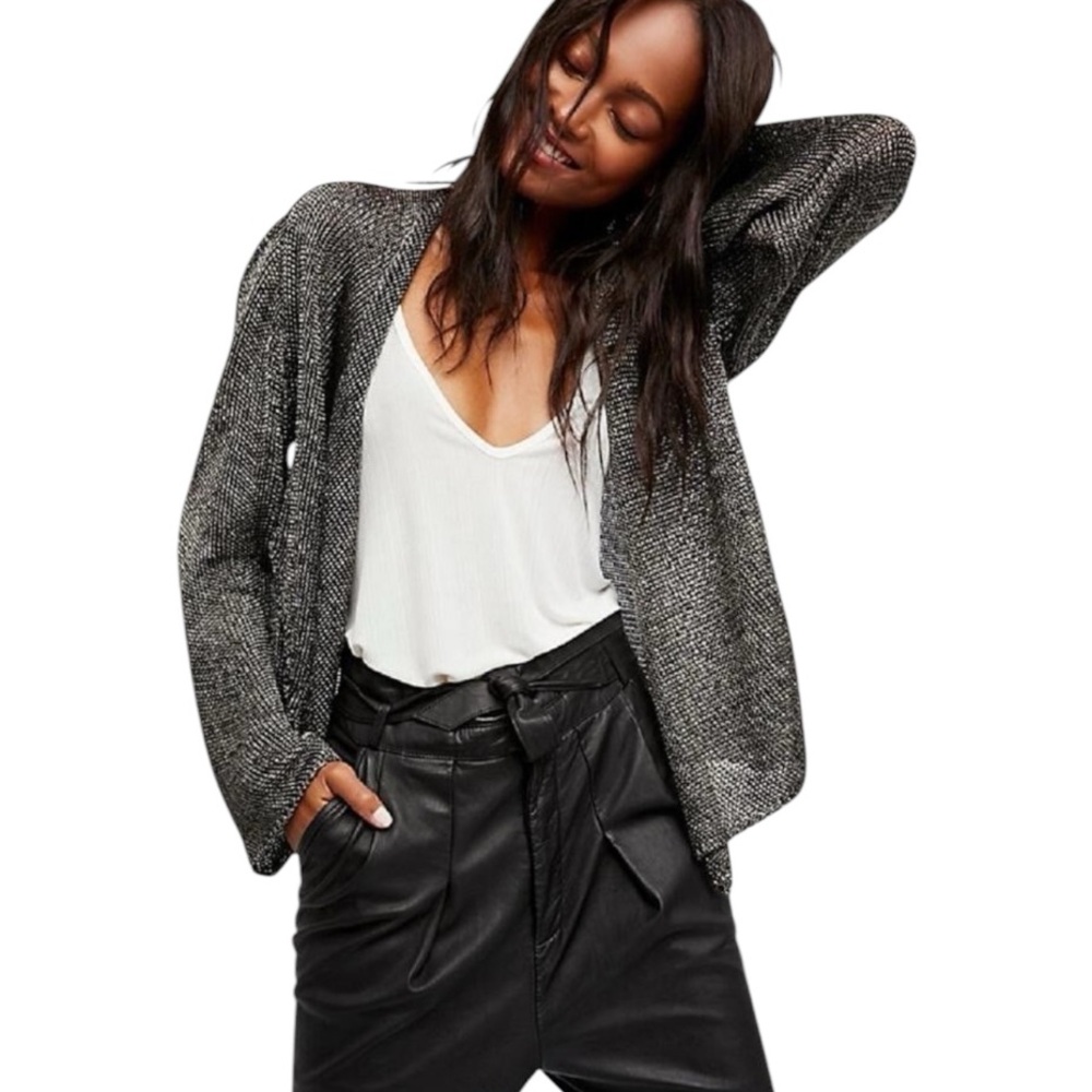 Free People Gunmetal Combo Wishes Come True Cardigan in Carbon